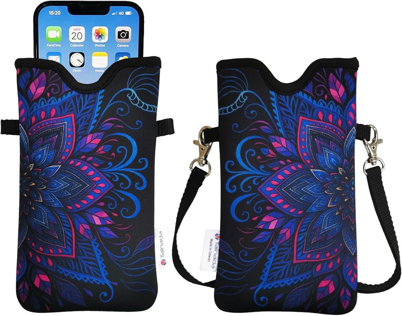 Tainada Men Women Neoprene Phone Sleeve Pouch Case Bag with Crossbody Strap/Neck Lanyard for iPhone 17/16/15 Pro Max, Air, 16/15 Plus, 16e, Samsung S25, A56, Google Pixel 10 (Mystic Lotus) - Image 1